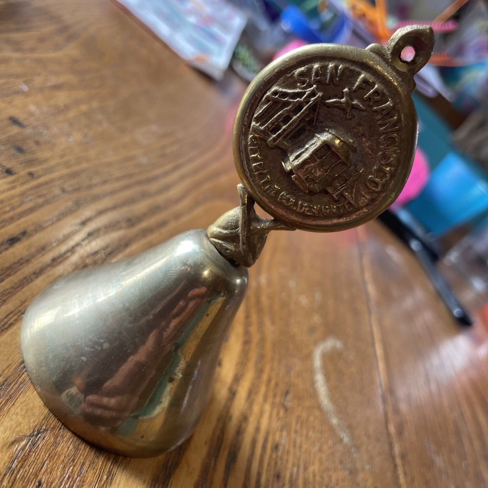 San Francisco Hang-able Solid Brass Bell 4 3/8" Tall, "City By The Golden Gate"